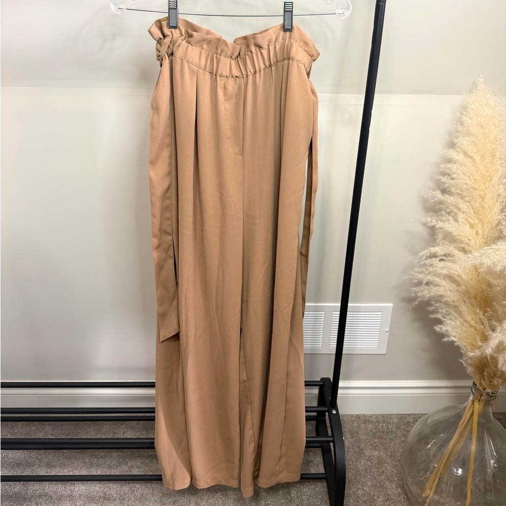 The Drop x Patricia Bright High Rise Paperbag Waist Wide Leg Pants M | Camel - Picture 2 of 8
